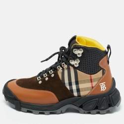Pre Owned Burberry Multicolor Leather and Suede Tor Hiking Boots Size 36.5