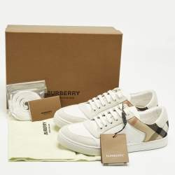 Pre Owned Burberry Beige Nova Check Canvas And White Leather Lace Up Sneakers Size 41