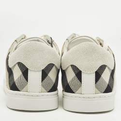 Pre Owned Burberry Beige Nova Check Canvas And White Leather Lace Up Sneakers Size 41