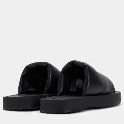 Pre Owned Burberry A Lf Knight Slab Black Leather Slider EU 36