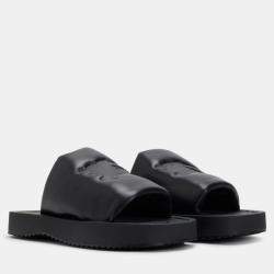 Pre Owned Burberry A Lf Knight Slab Black Leather Slider EU 36