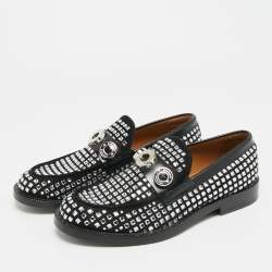 Pre Owned Burberry Size 38 Black Leather and Suede Broadbrook Crystal Embellished Loafers