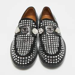 Pre Owned Burberry Size 38 Black Leather and Suede Broadbrook Crystal Embellished Loafers