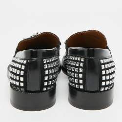 Pre Owned Burberry Size 38 Black Leather and Suede Broadbrook Crystal Embellished Loafers