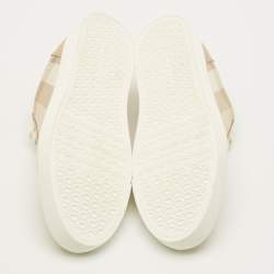 Pre Owned حذاء رياضي بربري منخفض من الأعلى كانفاس وجلد بيج نوفا شيك مقاس 36