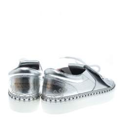 Pre Owned Burberry Metallic Silver Kiltie Fringe Detail Slip On Sneakers Size 37.5