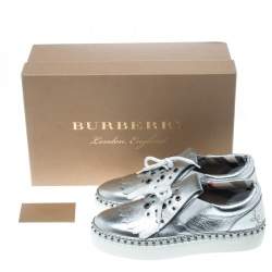 Pre Owned Burberry Metallic Silver Kiltie Fringe Detail Slip On Sneakers Size 37.5