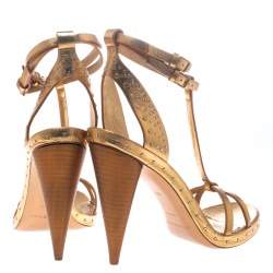 مملوكة مسبقًا Burberry Metallic Gold Leather Hans T Strap Sandals Size 39