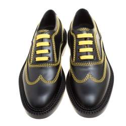 Burberry Black Leather Bertram Contrast Triple Stitch Lace Up Oxfords Size 38.5