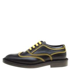 Burberry Black Leather Bertram Contrast Triple Stitch Lace Up Oxfords Size 38.5