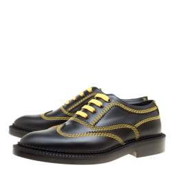 Burberry Black Leather Bertram Contrast Triple Stitch Lace Up Oxfords Size 38.5