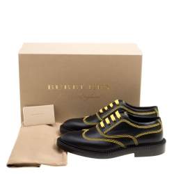 Burberry Black Leather Bertram Contrast Triple Stitch Lace Up Oxfords Size 38.5