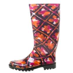 Pre Owned Burberry Multicolor Floral Geometric Rubber Carleton Rain Boots Size 37