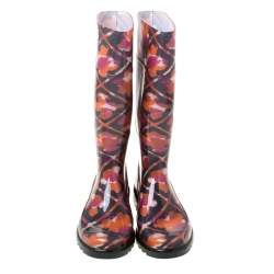 Pre Owned Burberry Multicolor Floral Geometric Rubber Carleton Rain Boots Size 37