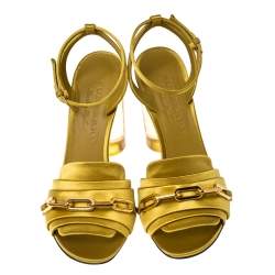 Pre Owned Burberry Yellow Satin Coleford Ankle Strap Sandals Size 36.5