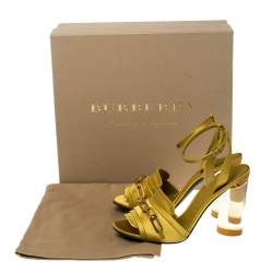 Pre Owned Burberry Yellow Satin Coleford Ankle Strap Sandals Size 36.5