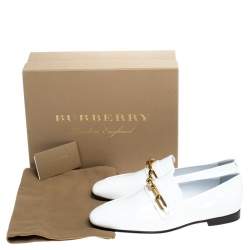 Burberry White Patent Leather Chillcot Slip On Loafers Size 39