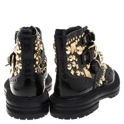 Pre Owned Burberry Black Studded Leather Everdon Ankle Boots Size 40