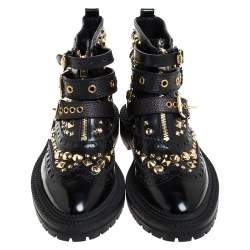 Pre Owned Burberry Black Studded Leather Everdon Ankle Boots Size 40