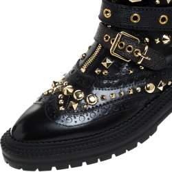 Pre Owned Burberry Black Studded Leather Everdon Ankle Boots Size 40
