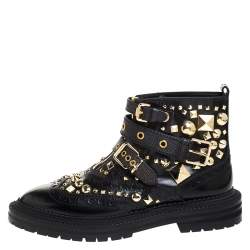 Pre Owned Burberry Black Studded Leather Everdon Ankle Boots Size 40