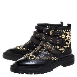 Pre Owned Burberry Black Studded Leather Everdon Ankle Boots Size 40