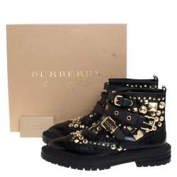 Pre Owned Burberry Black Studded Leather Everdon Ankle Boots Size 40