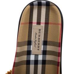 Pre Owned Burberry Brown Shearling And Vintage Check Kencot Slides Size 39.5