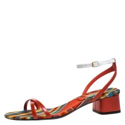 Pre Owned Burberry Red/White Leather Printed Anthea Ankle Strap Sandals Size 38