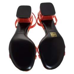 Pre Owned Burberry Red/White Leather Printed Anthea Ankle Strap Sandals Size 38