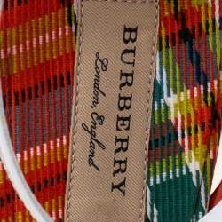 Pre Owned Burberry Red/White Leather Printed Anthea Ankle Strap Sandals Size 38