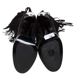 Pre Owned بوت للركبة بربري سويدي أسود بشراشيب نعل سميك مقاس 40