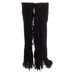 Pre Owned بوت للركبة بربري سويدي أسود بشراشيب نعل سميك مقاس 40