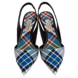 Pre Owned Burberry Multicolor Check Canvas Annice Tartan Slingback Sandals Size 39.5