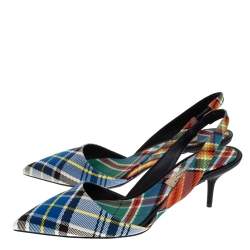 Pre Owned Burberry Multicolor Check Canvas Annice Tartan Slingback Sandals Size 39.5