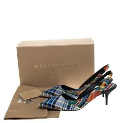 Pre Owned Burberry Multicolor Check Canvas Annice Tartan Slingback Sandals Size 39.5