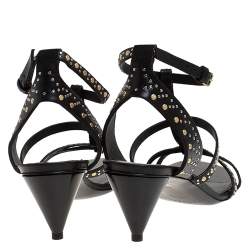 Pre Owned Burberry Black Studded Leather Hansel 55 T Strap Sandals Size 38.5