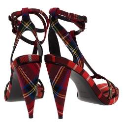 Burberry Red Novacheck Canvas Hans 110 T Strap Sandals Size 37.5