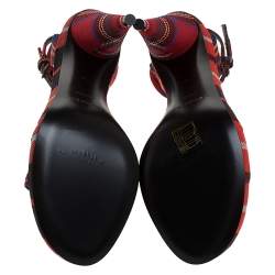 Burberry Red Novacheck Canvas Hans 110 T Strap Sandals Size 37.5