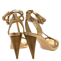 Pre Owned Burberry Metallic Gold Leather Runway Hans T Strap Sandals Size 40