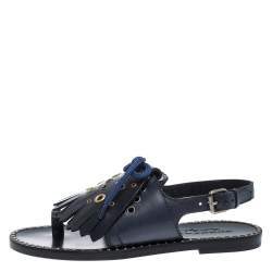 Pre Owned صندل بربري فلات تفاصيل حلقة شراشيب كيتي جلد كحلي مقاس 37