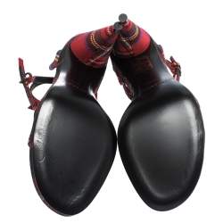 Burberry Red Novacheck Canvas Hans 110 T Strap Sandals Size 38