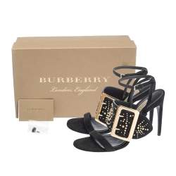 Pre Owned Burberry Black Suede Stud Embellished Padstow Ankle Wrap Sandals Size 40