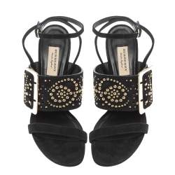 Pre Owned Burberry Black Suede Stud Embellished Padstow Ankle Wrap Sandals Size 40