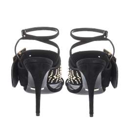 Pre Owned Burberry Black Suede Stud Embellished Padstow Ankle Wrap Sandals Size 40