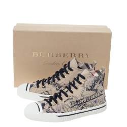 Pre Owned Burberry Beige Canvas Kingly Print High Top Sneakers Size 38