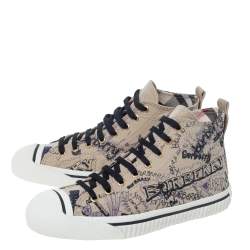 Pre Owned Burberry Beige Canvas Kingly Print High Top Sneakers Size 38
