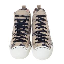 Pre Owned Burberry Beige Canvas Kingly Print High Top Sneakers Size 38