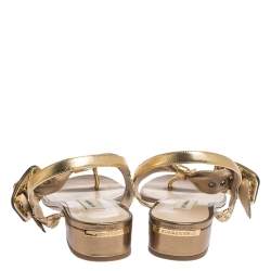 مملوكة مسبقًا Burberry Gold Laser Cut Leather Ceilab Ankle Strap Thong Sandals Size 40