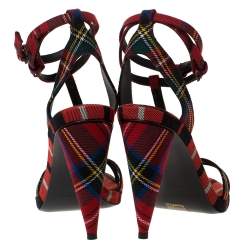 مملوكة مسبقًا Burberry Red Novacheck Canvas Hans 110 T Strap Sandals Size 39